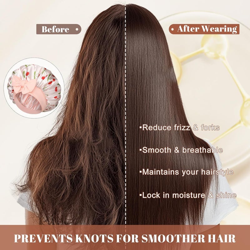 CHLINS Satin Bonnet Silk Bonnet for Sleeping Silk Sleep Cap Double Layer Hair Bonnet with Elastic Tie Band for Curly Hair Night Cap - Image 5